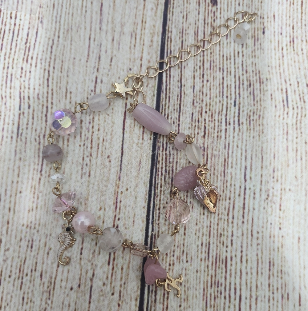 Handmade Gold Bracelet With Ocean Theme Charms And Initial